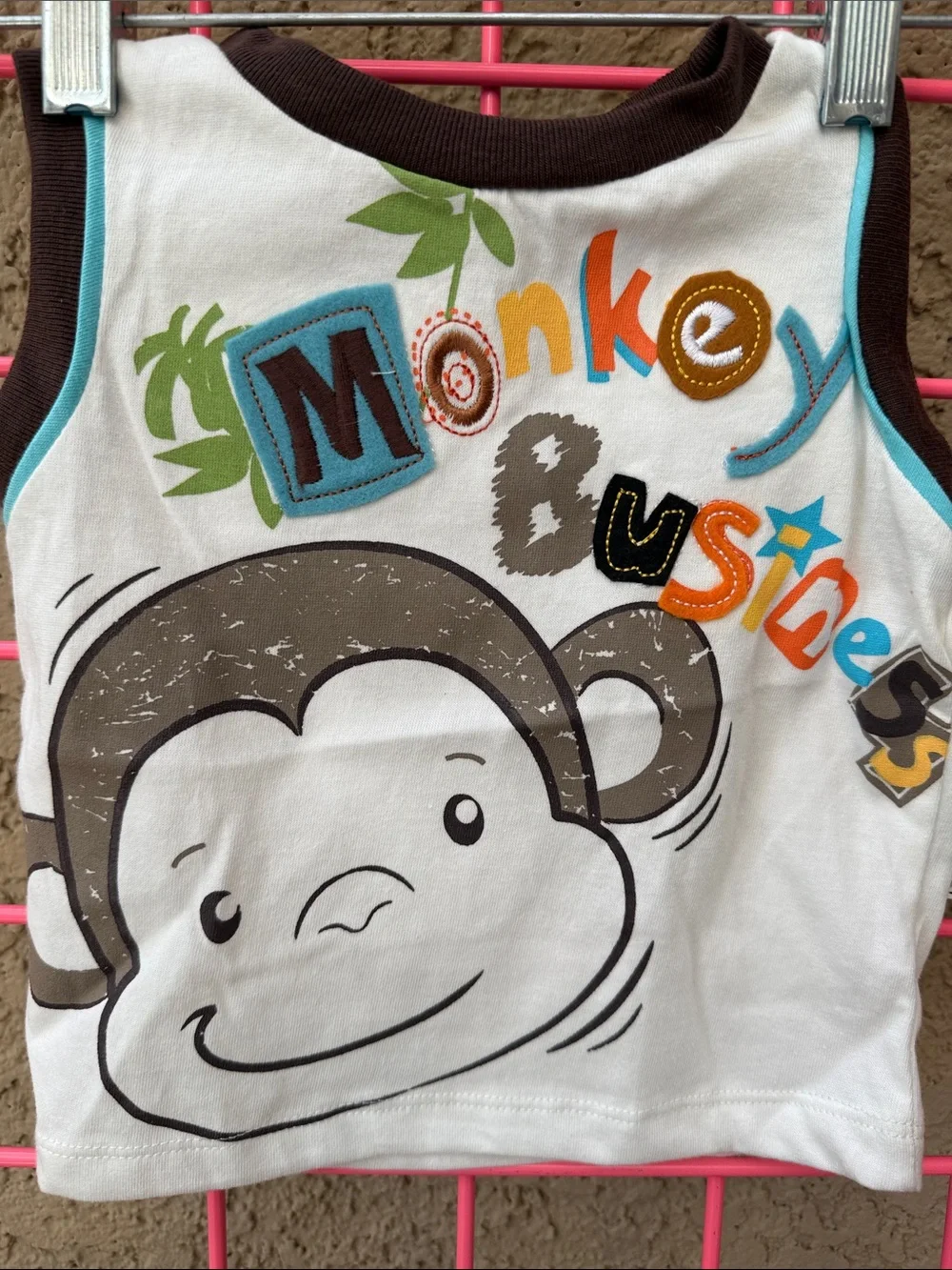 New Vintage rebels cream Tank Top & Brown/Blue Plaid Shorts 'Monkey Business'